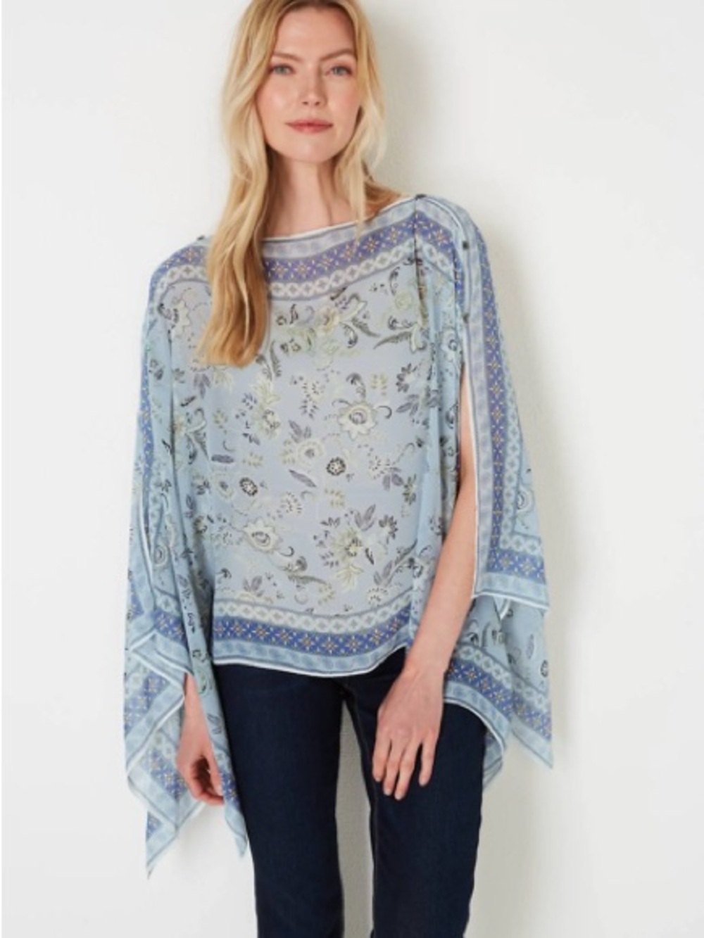 J.jill Mixed-print Two-way Poncho In Rain Delightful Jacobean NWT